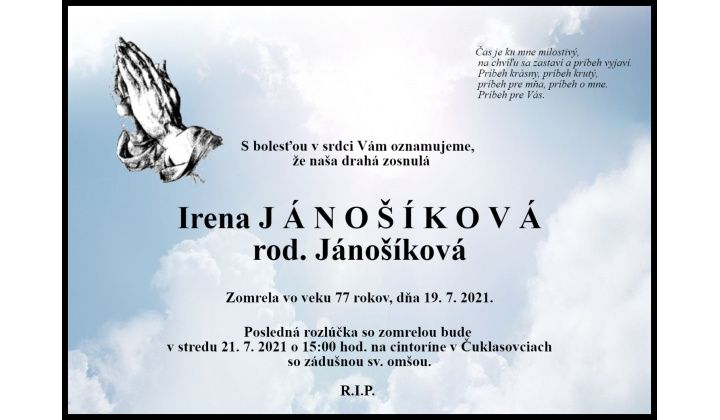 Irena Jánošíková, rod. Jánošíková