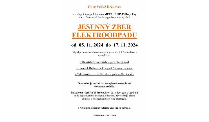 Jesenný zber elektroodpadu 2024