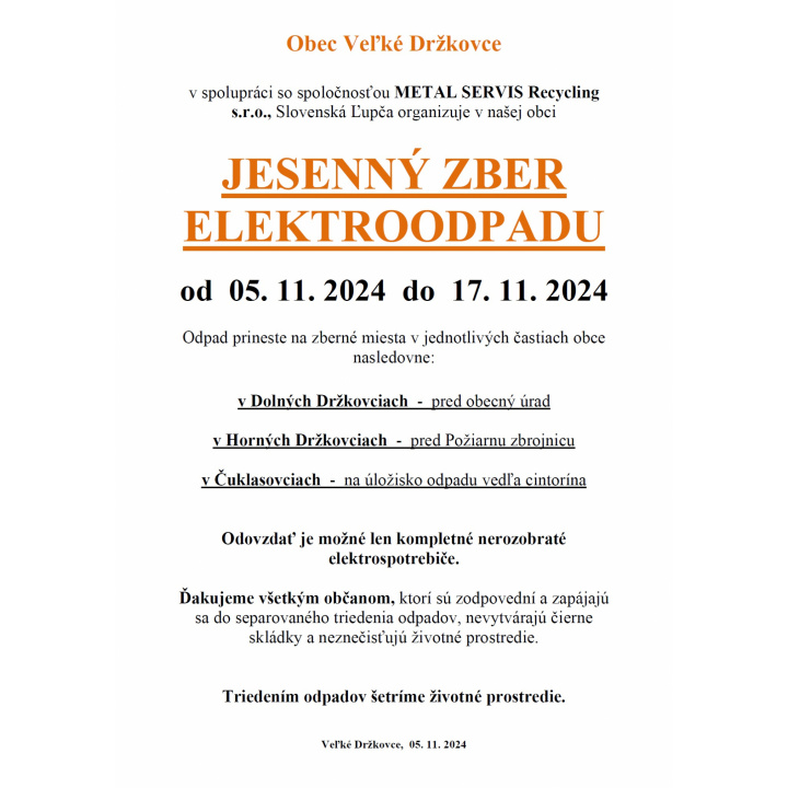 Jesenný zber elektroodpadu 2024